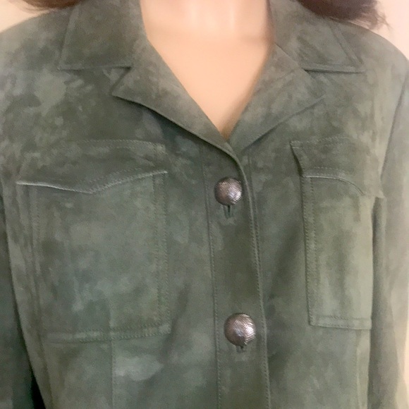 ST JOHN Green Suede Leather Jacket Size M - Picture 2 of 9